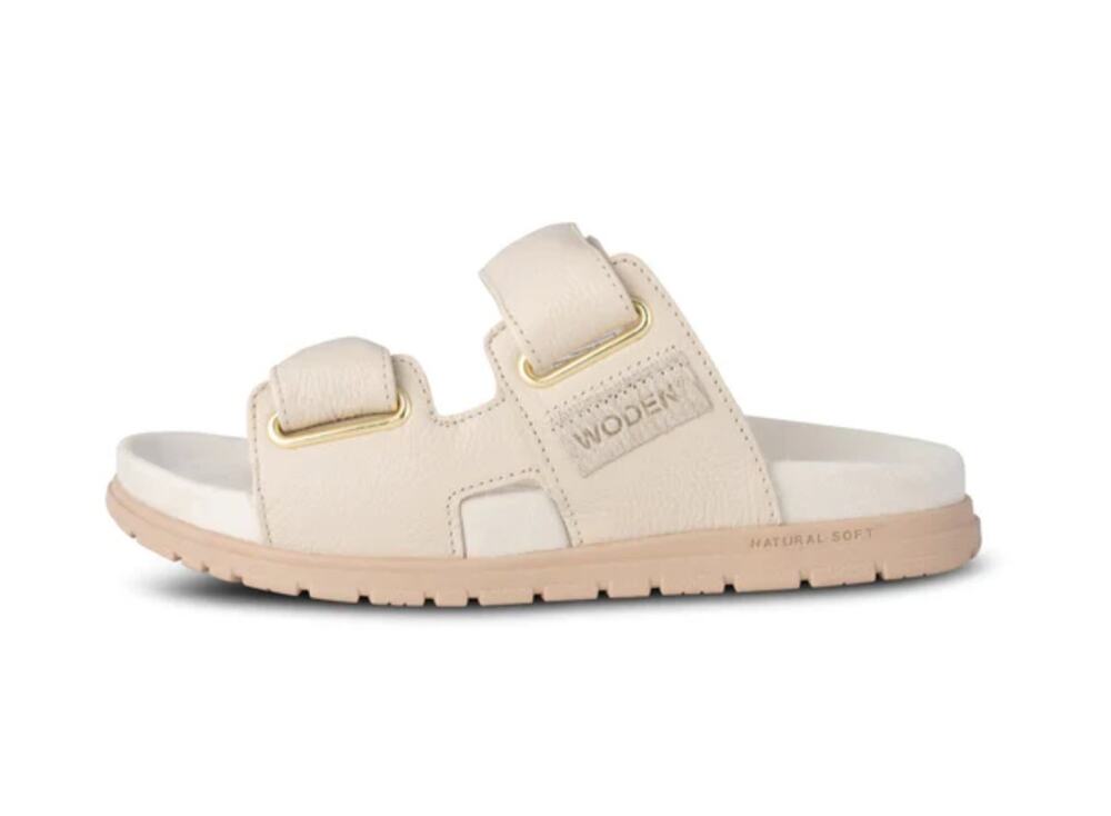 Woden Lisa Leather Ivory Sandals Size 8 NIB Chic Luxury Chunky Buckle Straps
